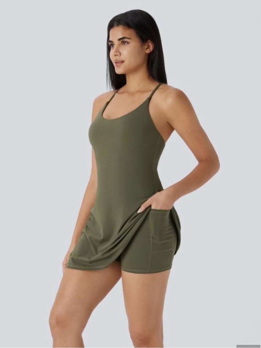 Halara SoftlyZero™ Plush Backless Active Dress-Easy Peezy Edition- Olive Green